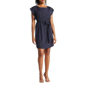 ELIZA J Women's V-neck Flutter Sleeve Belted Crepe Dress Sz Size 4 Purple